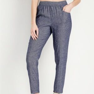 Old Navy Women XS Chambray Blue Casual High-Waisted Cropped Linen Blend Pants
